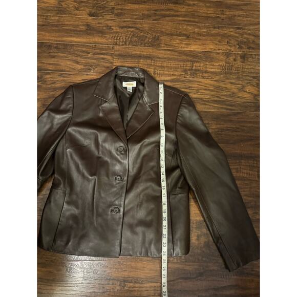Talbots Vintage Womens Leather Blazer Jacket Lined Chocolate Brown Sz:12 - Picture 6 of 7